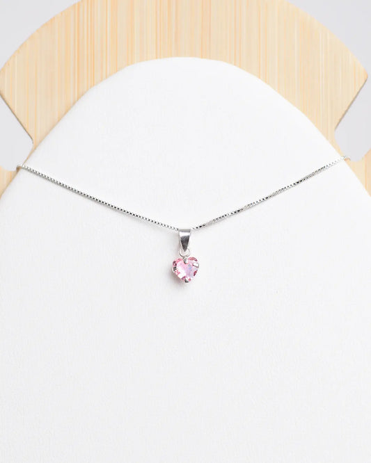 Collar plata 925 corazón punto luz rosa