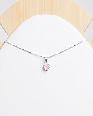 Collar plata 925 corazón punto luz rosa