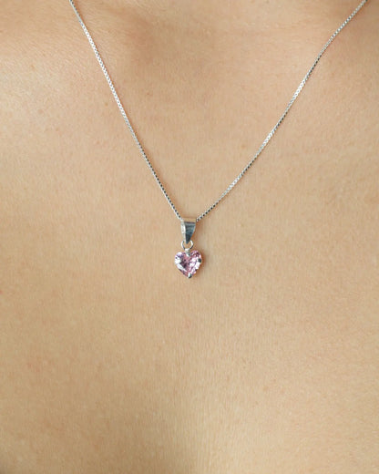 Collar plata 925 corazón punto luz rosa