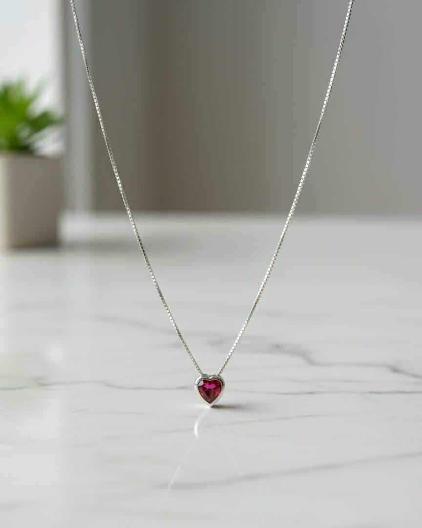 Collar plata 925 corazón punto luz tambor rojo