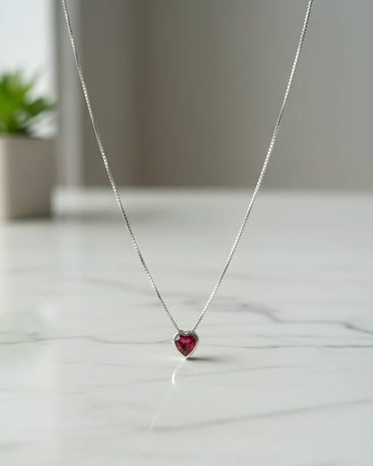 Collar plata 925 corazón punto luz tambor rojo