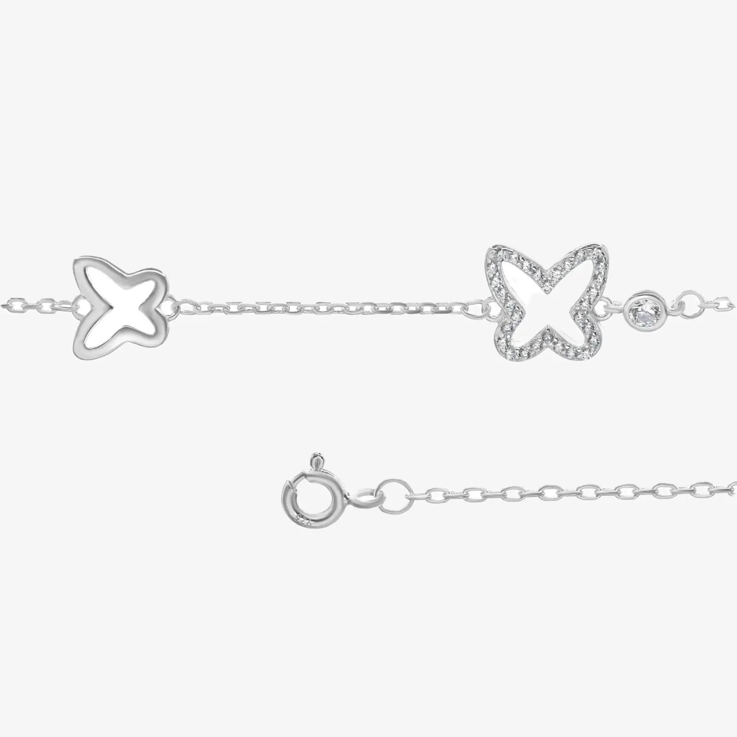 Pulsera plata Vannesa mariposas para mujer fondo blanco