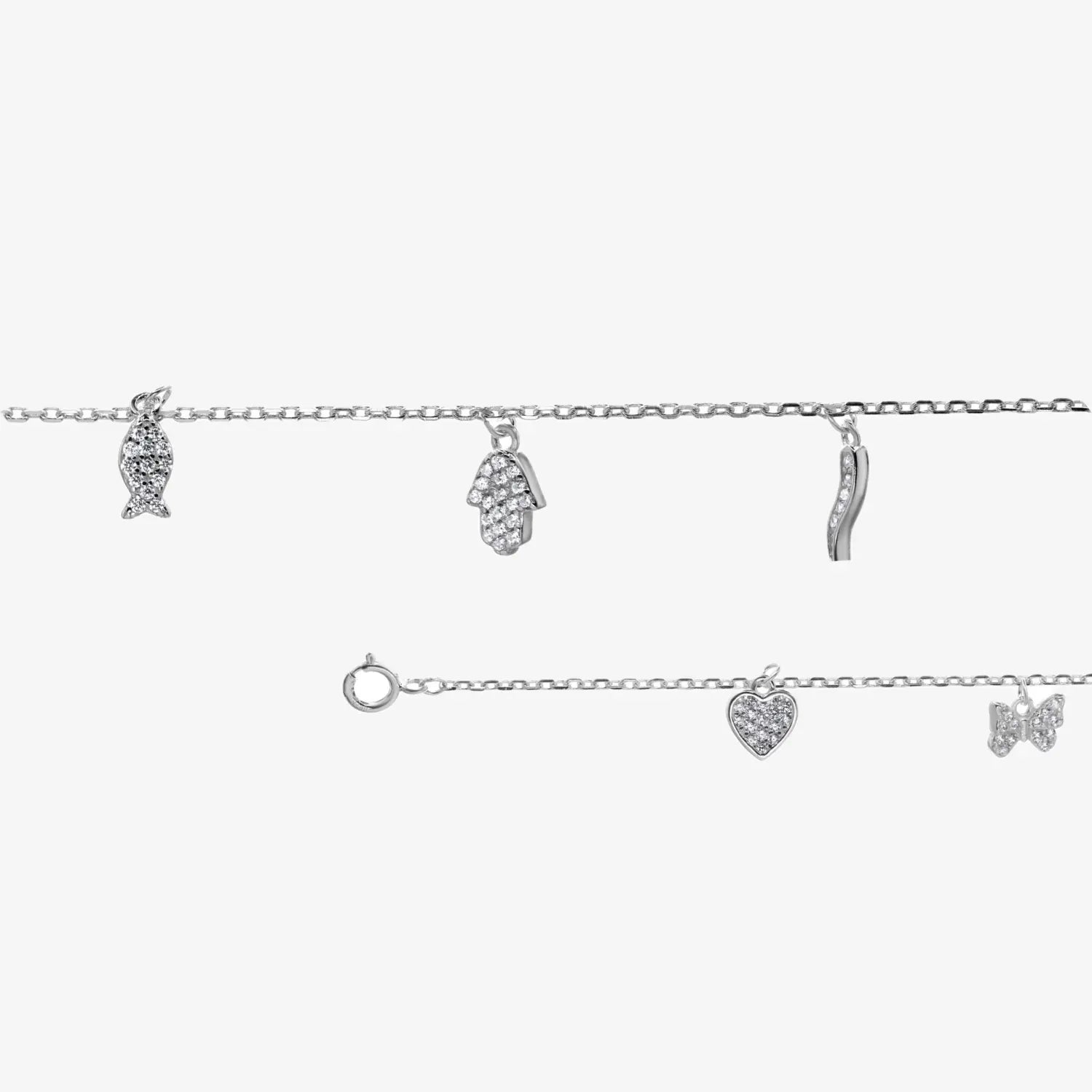 Pulsera plata Mistique mano mariposa corazon para mujer fondo blanco