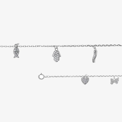 Pulsera plata Mistique mano mariposa corazon para mujer fondo blanco
