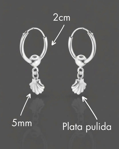 Aros plata 925 argolla con almeja