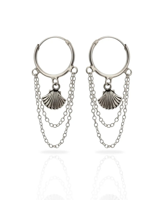 Aros plata 925 argolla con almeja y tirantes