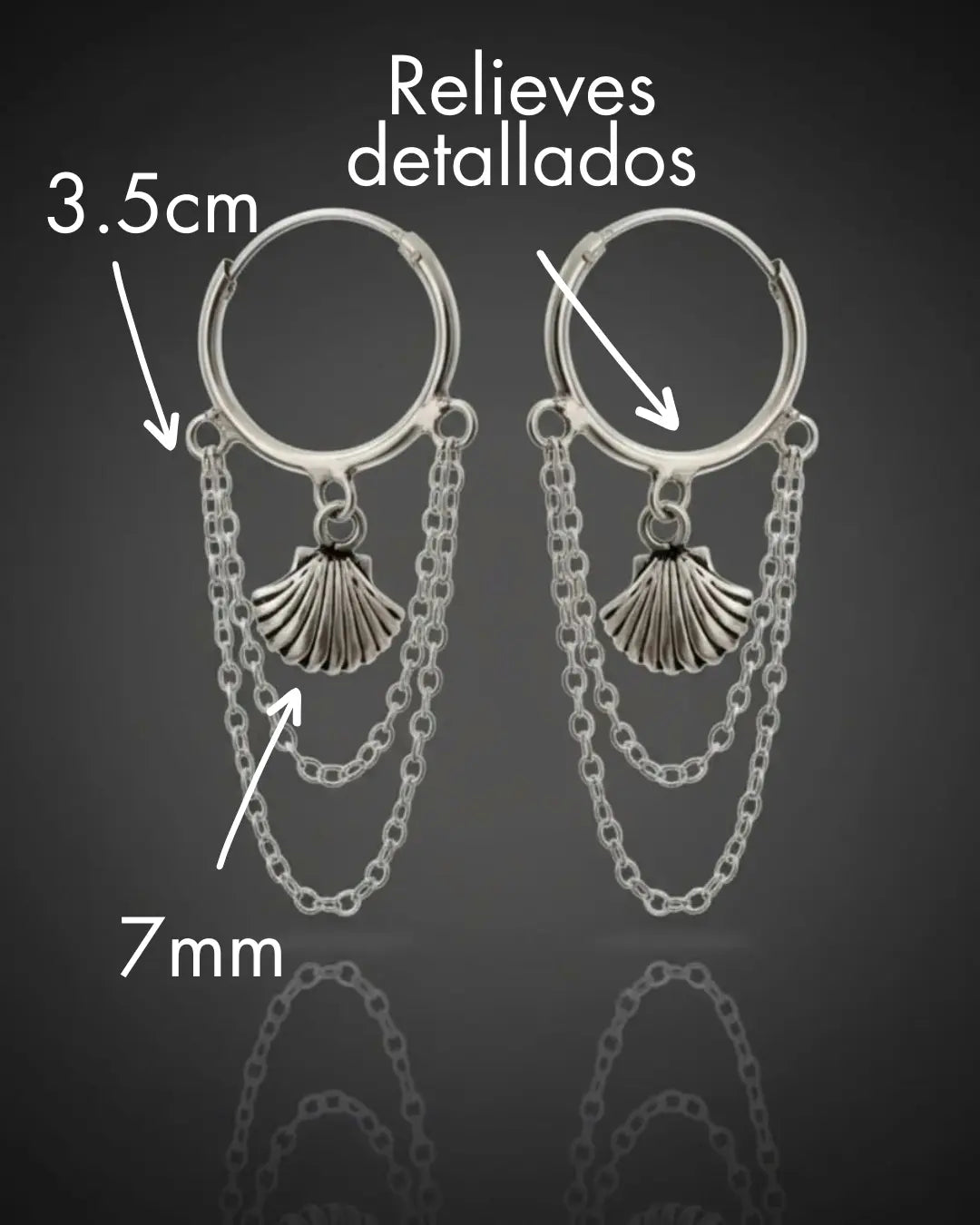 Aros plata 925 argolla con almeja y tirantes