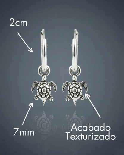 Aros plata 925 argolla con tortuga de mar