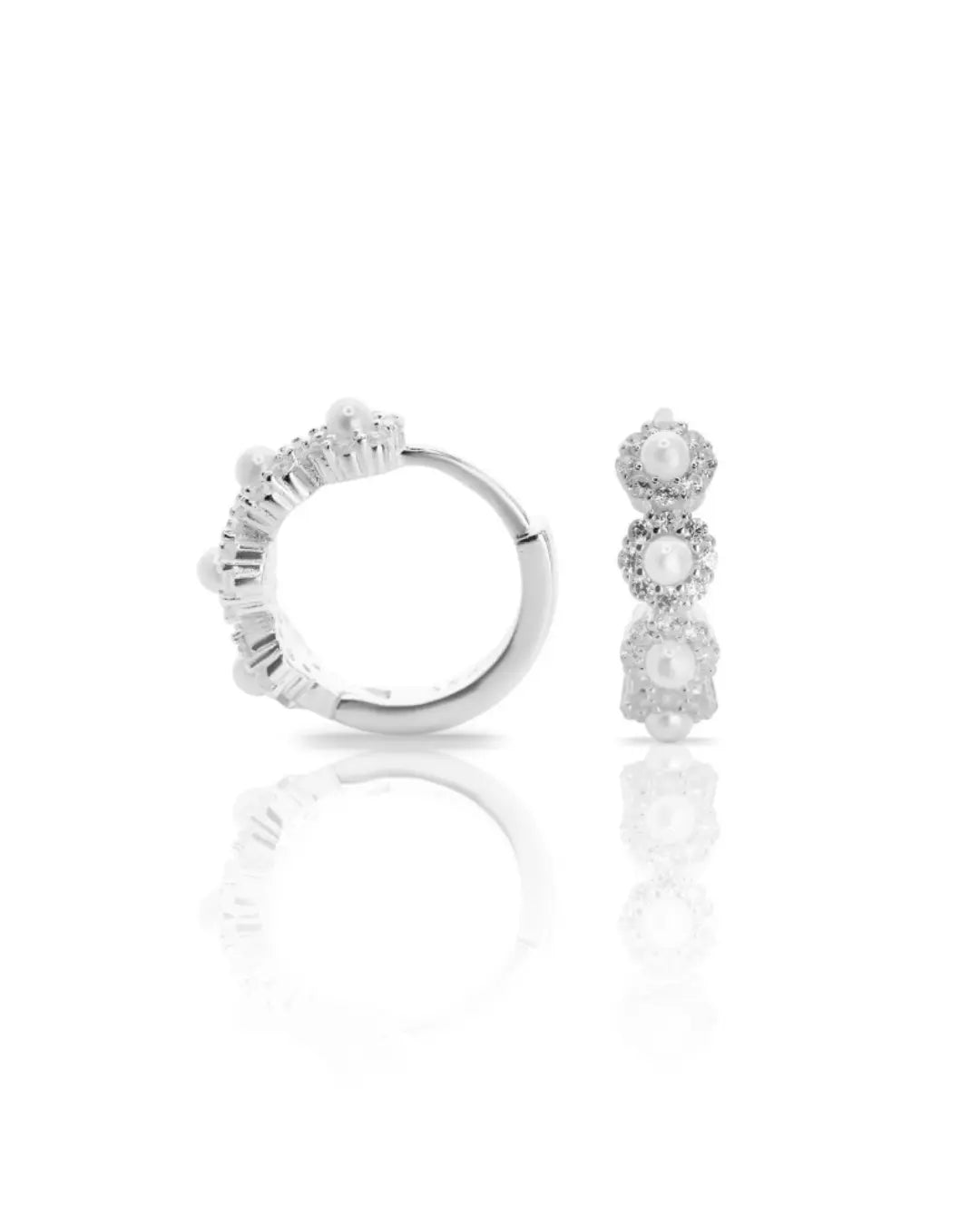 Aros plata 925 circular flores perlado blanco