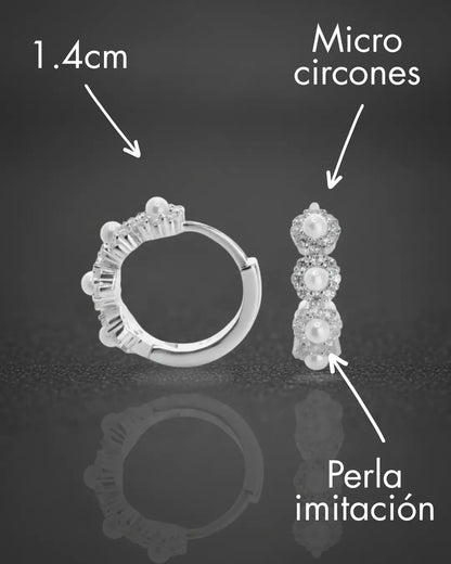 Aros plata 925 circular flores perlado blanco
