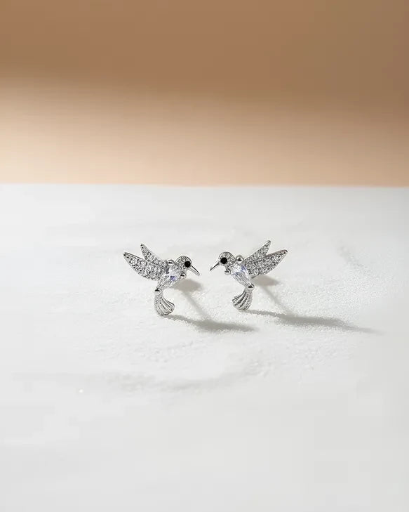 Par de aros picaflor, estilo delicado y moderno en plata 925.