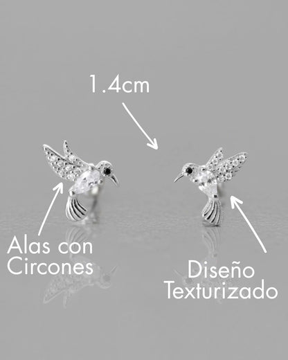 Aros plata 925 colibrí blanco