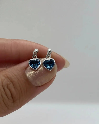 Aros plata 925 corazón colgante swarovski azul
