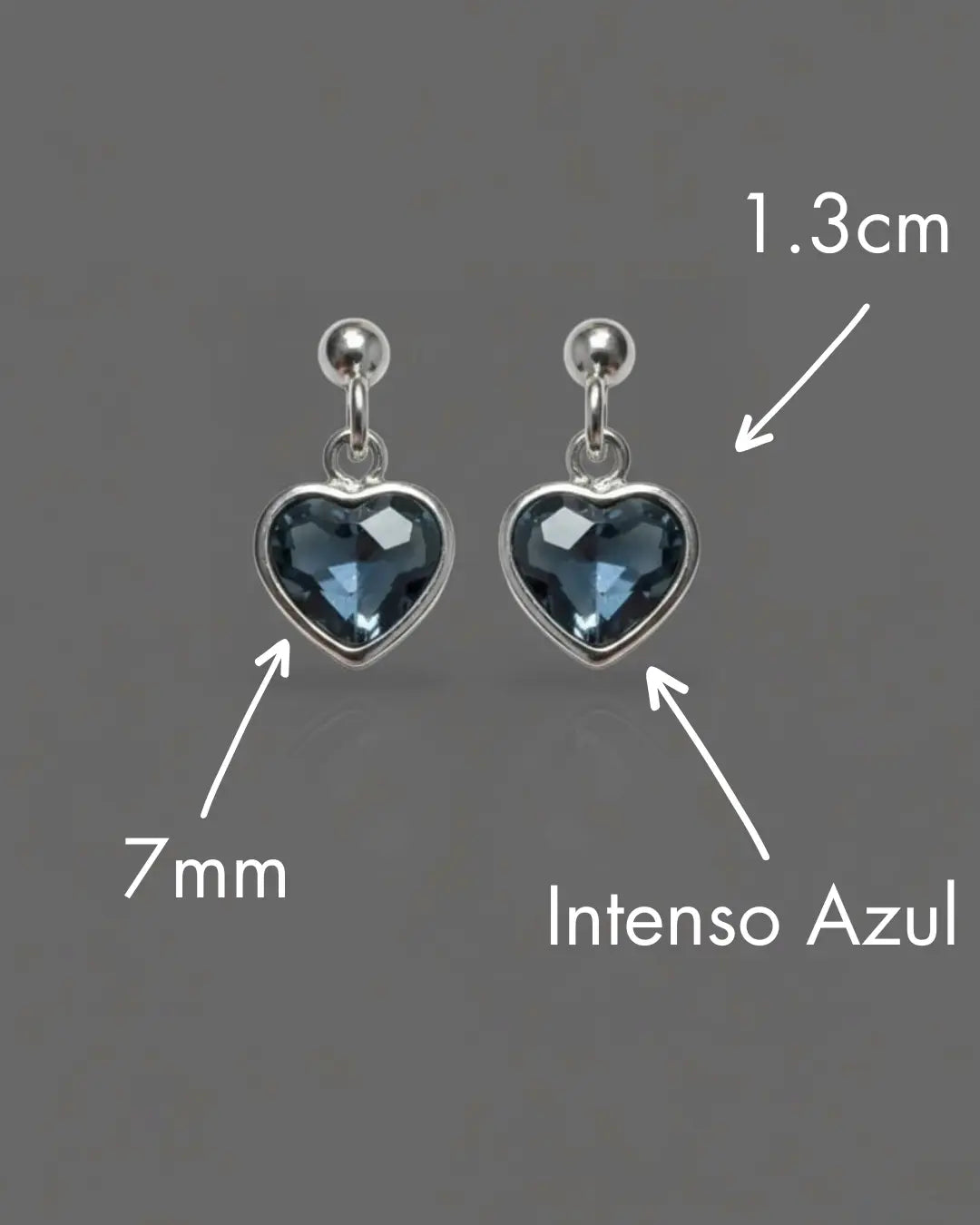 Aros plata 925 corazón colgante swarovski azul