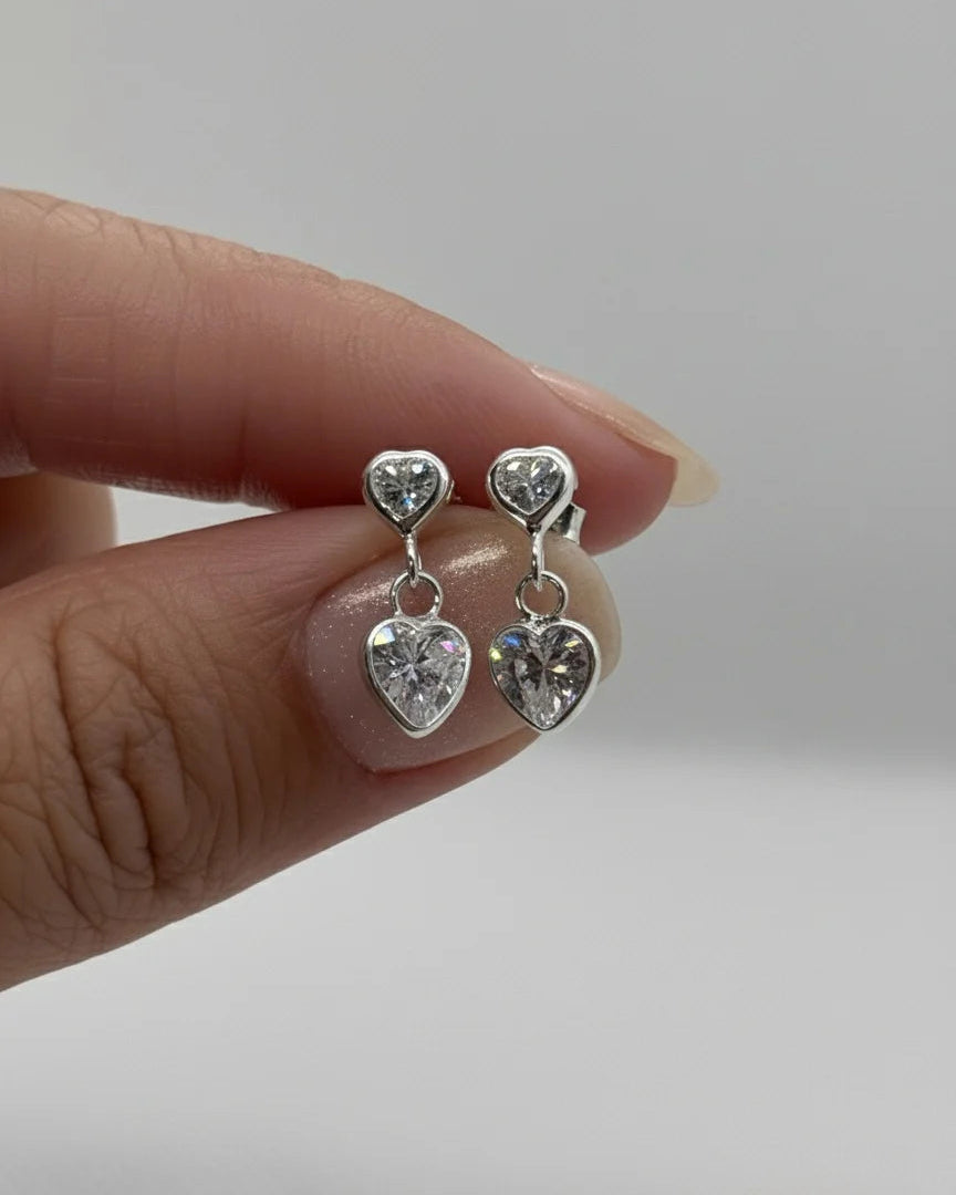 Aros plata 925 doble corazón colgante