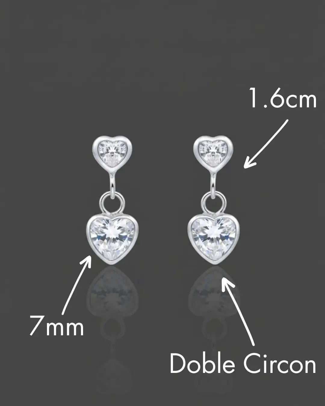 Aros plata 925 doble corazón colgante