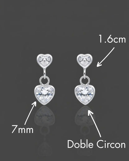 Aros plata 925 doble corazón colgante