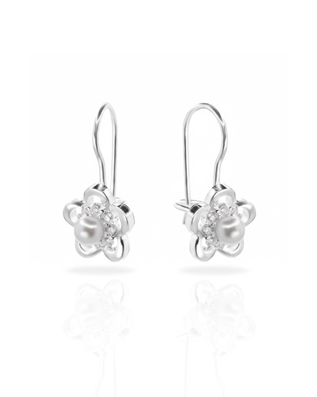 Aros plata 925 flor con perla