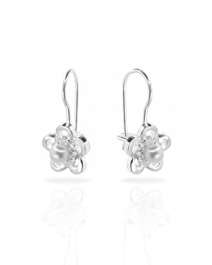 Aros plata 925 flor con perla