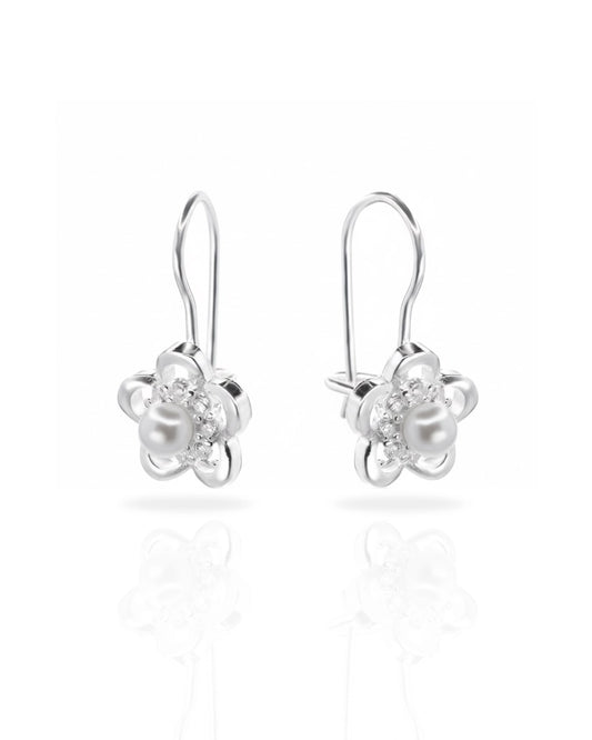 Aros plata 925 flor con perla