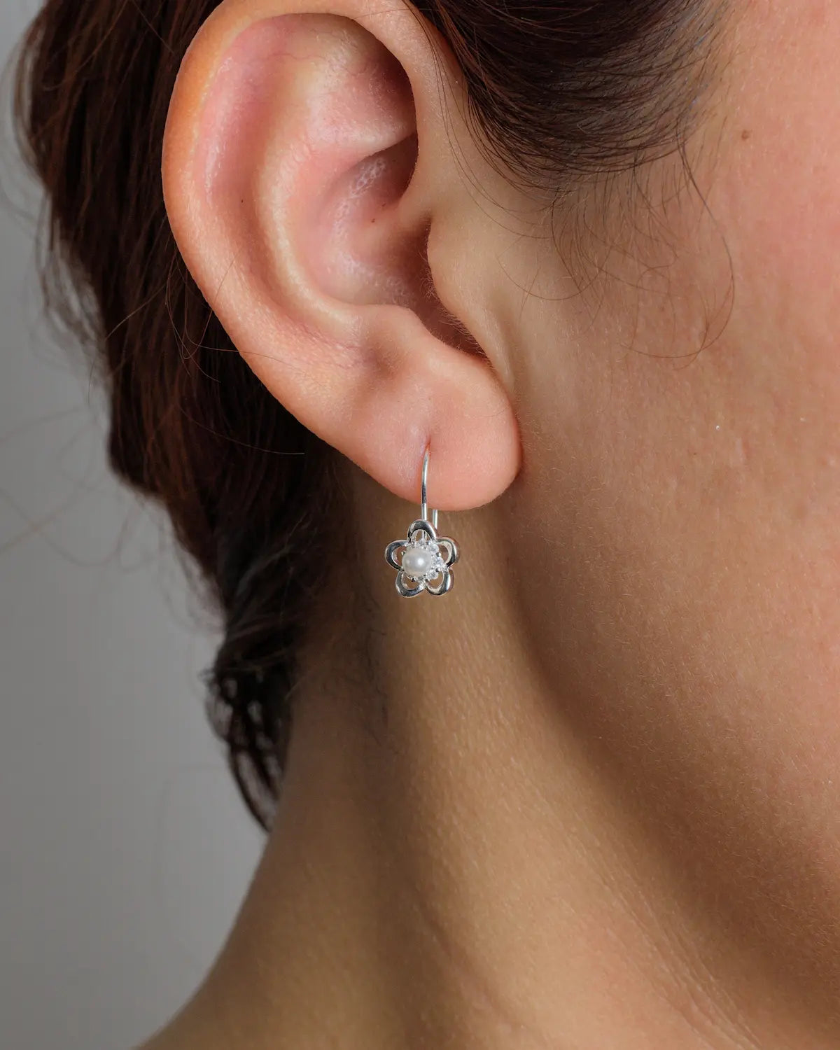 Aros plata 925 flor con perla