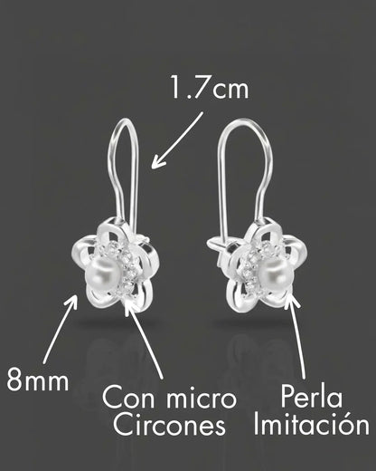Aros plata 925 flor con perla