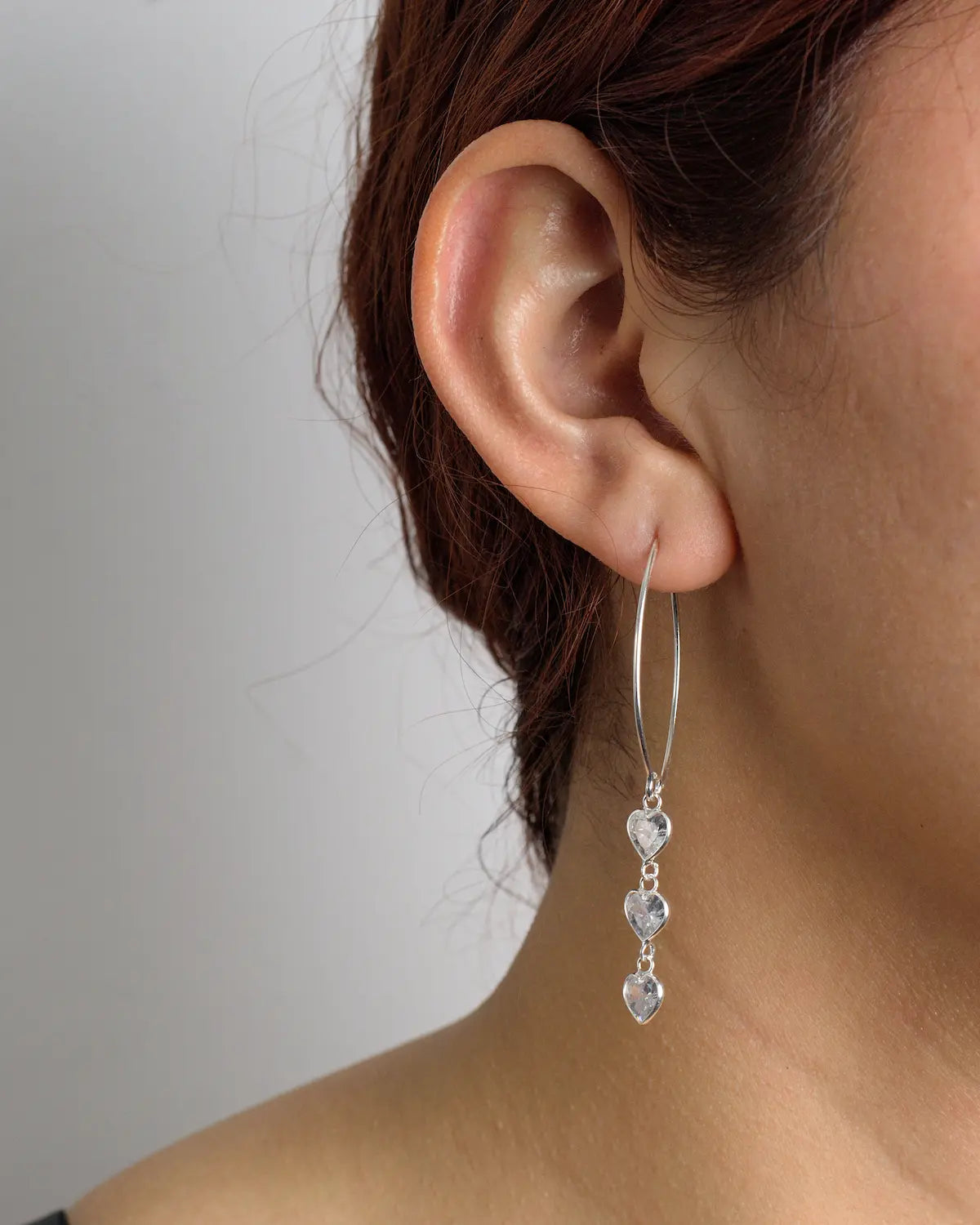 Aros plata 925 gancho triple corazón circón