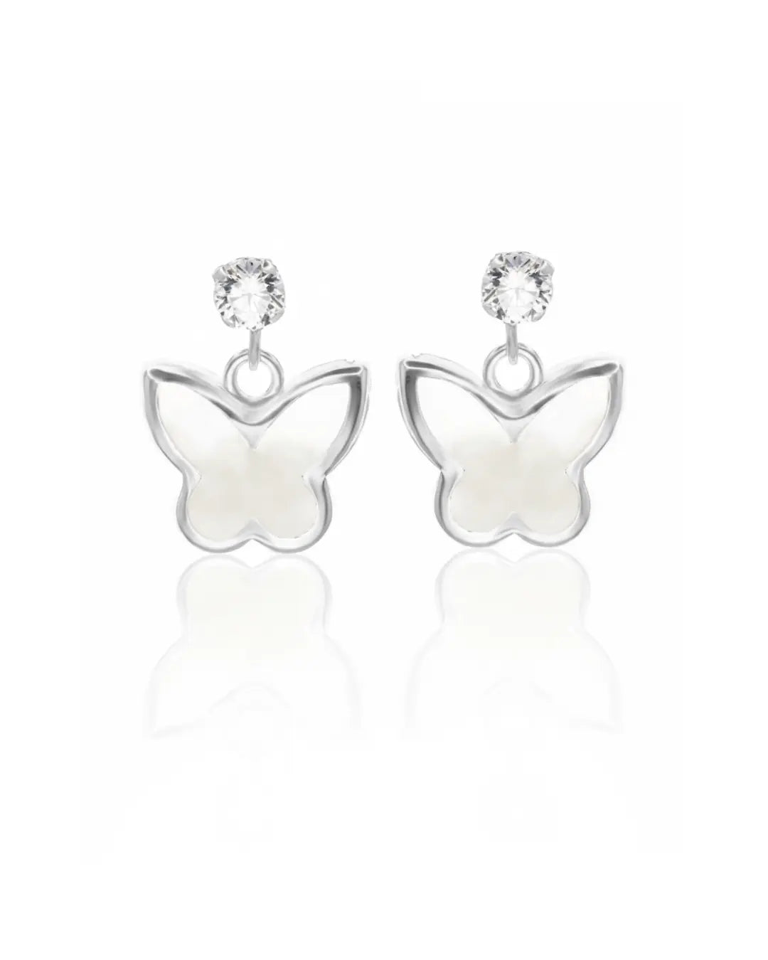 Aros plata 925 mariposa colgante blanco