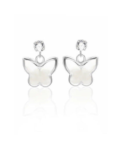 Aros plata 925 mariposa colgante blanco