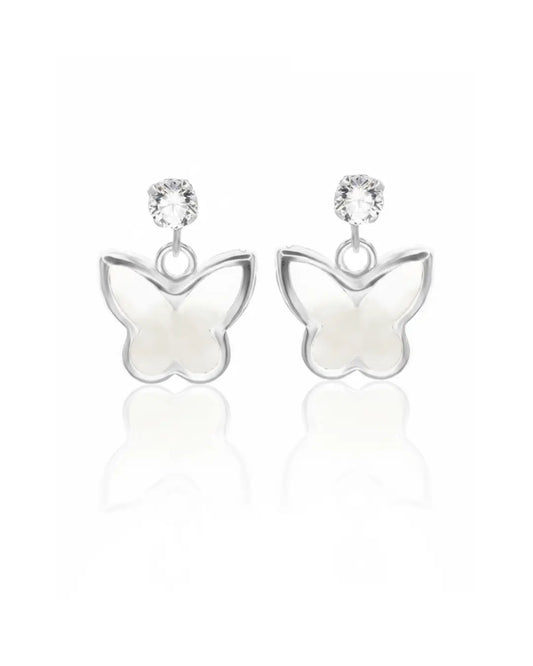 Aros plata 925 mariposa colgante blanco