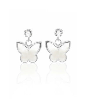 Aros plata 925 mariposa colgante blanco