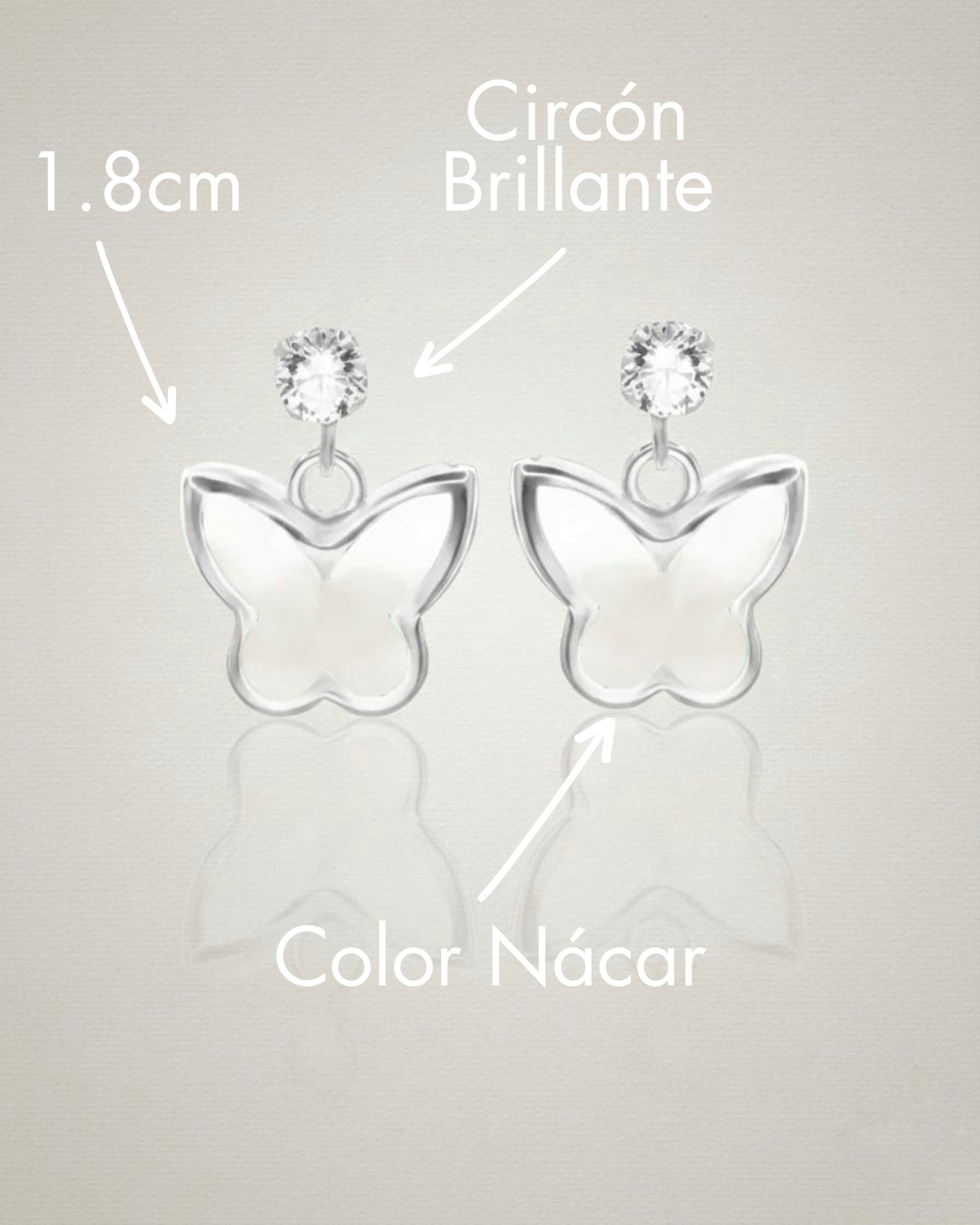 Aros plata 925 mariposa colgante blanco