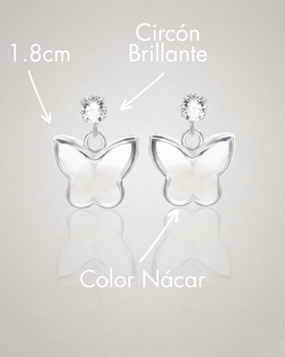 Aros plata 925 mariposa colgante blanco
