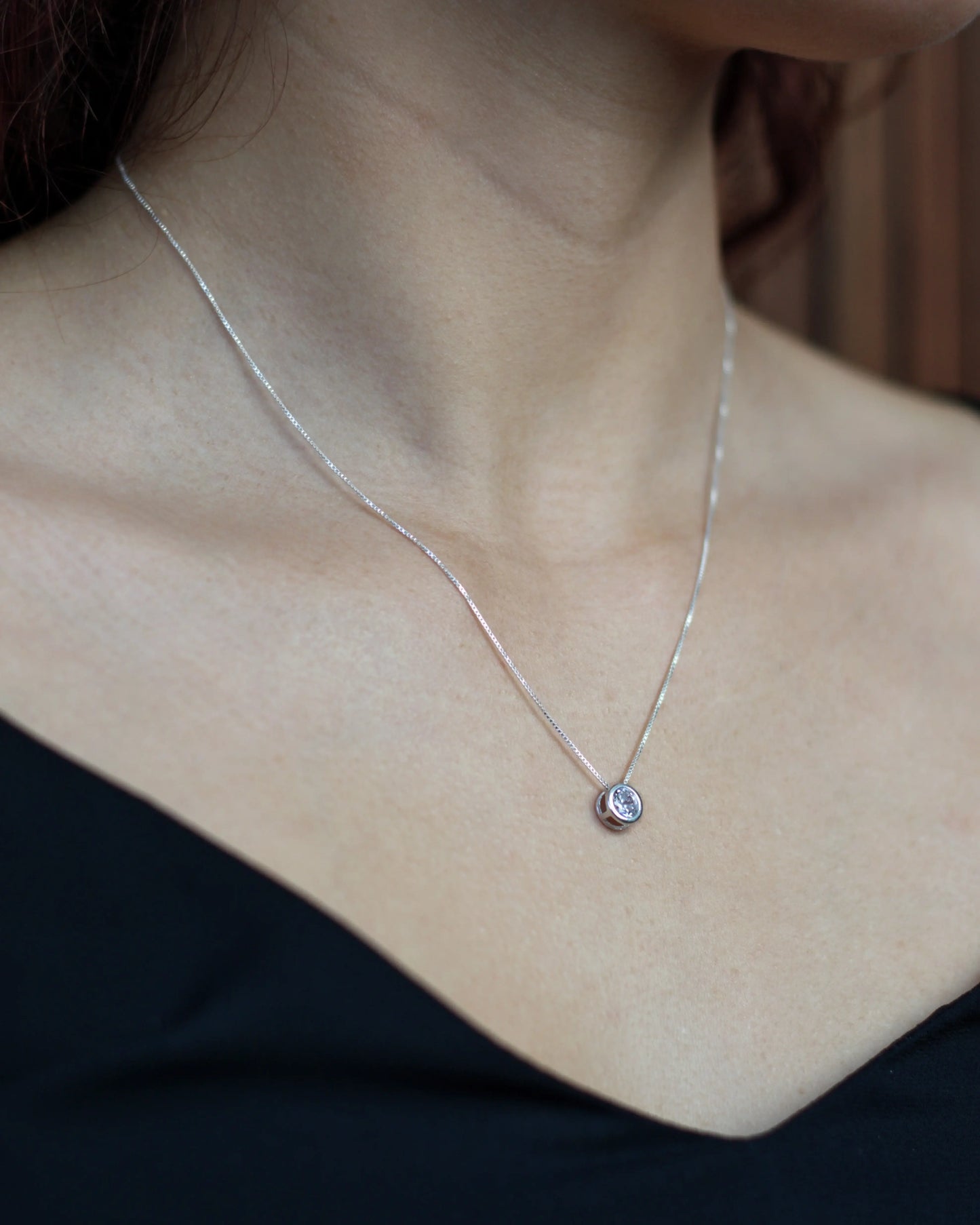 Collar circón punto de luz blanco de 6 mm y 45 cm de largo, joya elegante Sylara