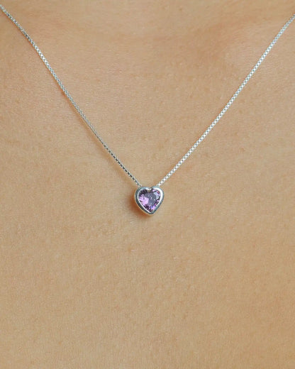 Collar plata 925 corazón punto luz tambor lila