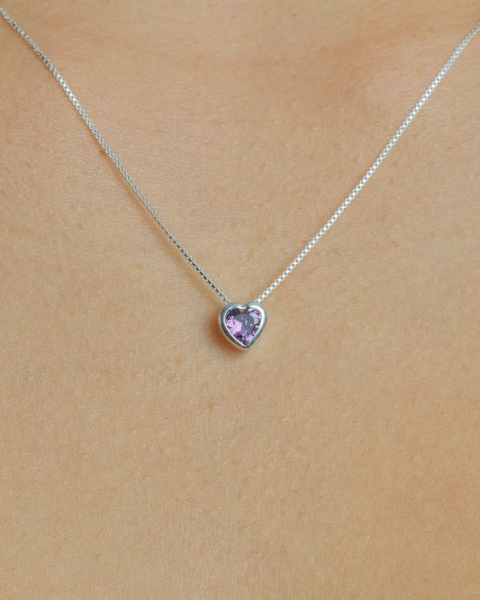 Collar plata 925 corazón punto luz tambor lila