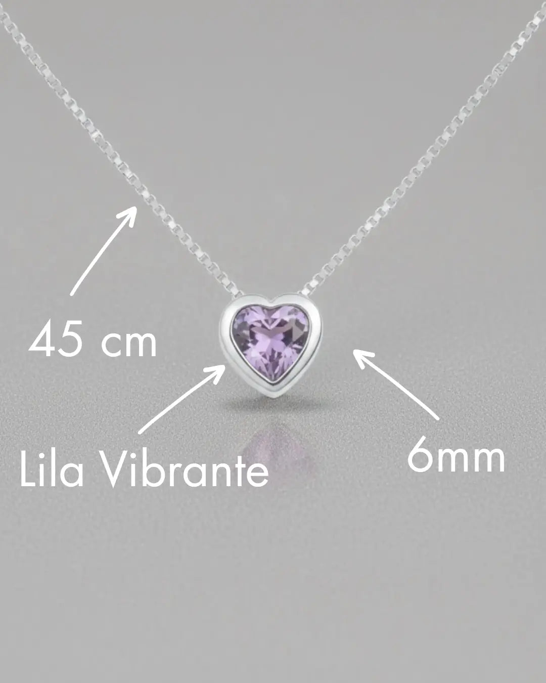 Collar plata 925 corazón punto luz tambor lila