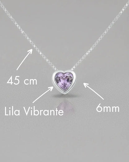 Collar plata 925 corazón punto luz tambor lila