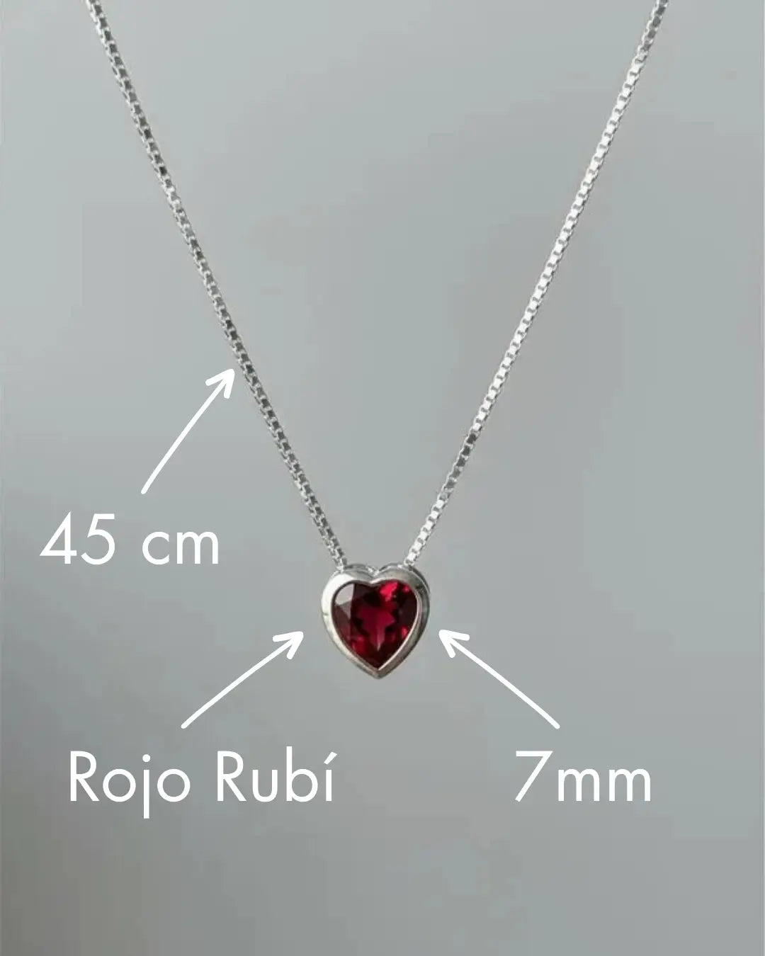Collar plata 925 corazón punto luz tambor rojo