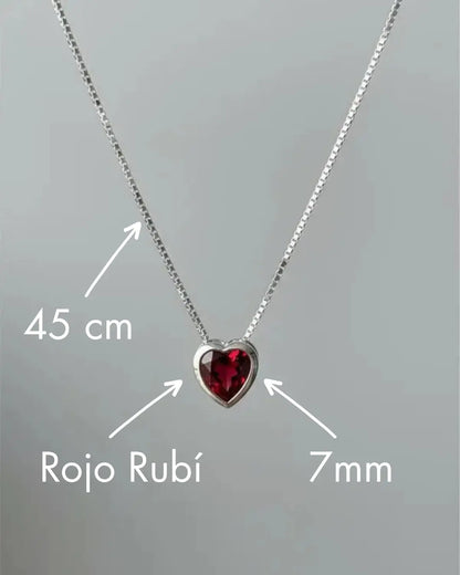 Collar plata 925 corazón punto luz tambor rojo