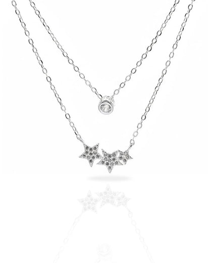 Collar plata 925 doble estrella y circón
