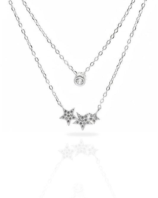 Collar plata 925 doble estrella y circón