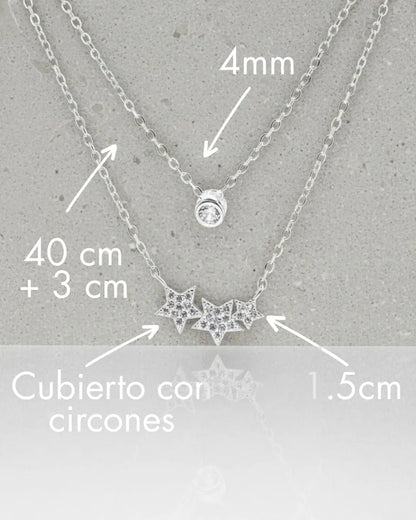 Collar plata 925 doble estrella y circón