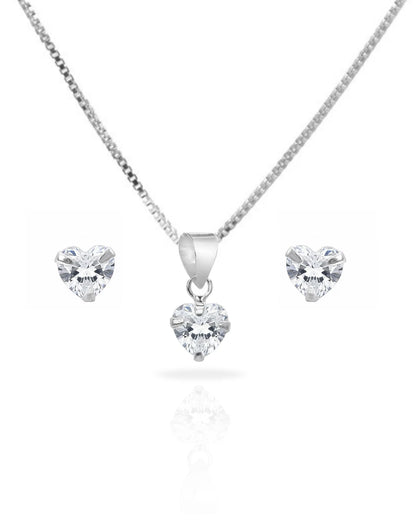 Conjunto plata 925 corazón punto luz blanco