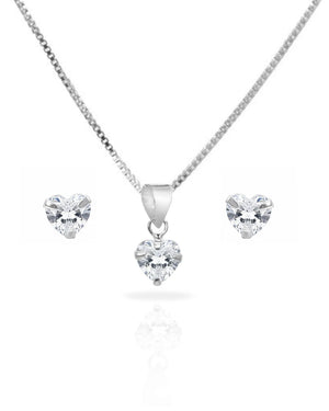 Conjunto plata 925 corazón punto luz blanco