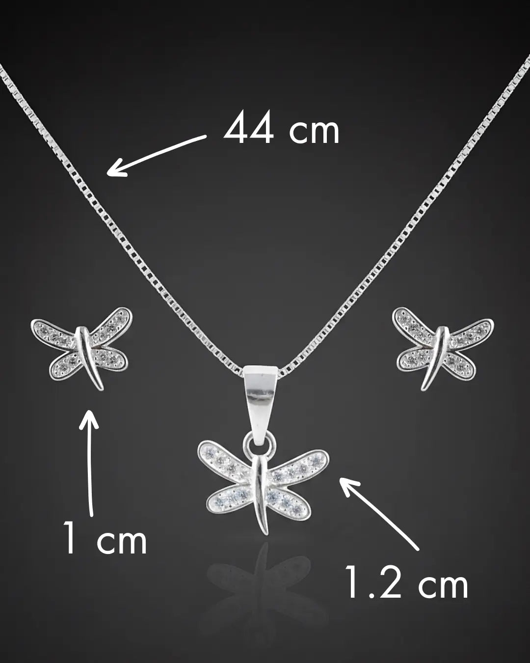 Conjunto plata 925 libélula blanco