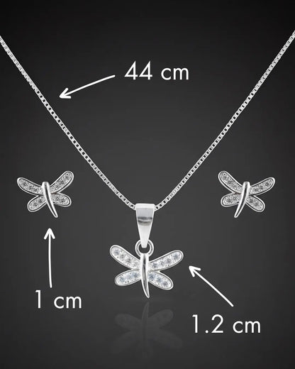 Conjunto plata 925 libélula blanco