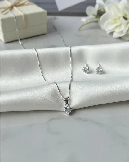 Conjunto plata 925 corazón punto luz blanco