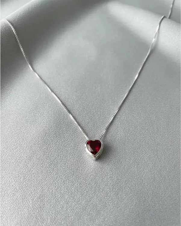 Collar plata 925 corazón punto luz tambor rojo