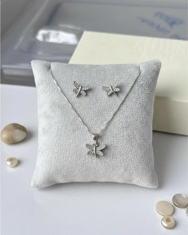 Conjunto plata 925 libélula blanco